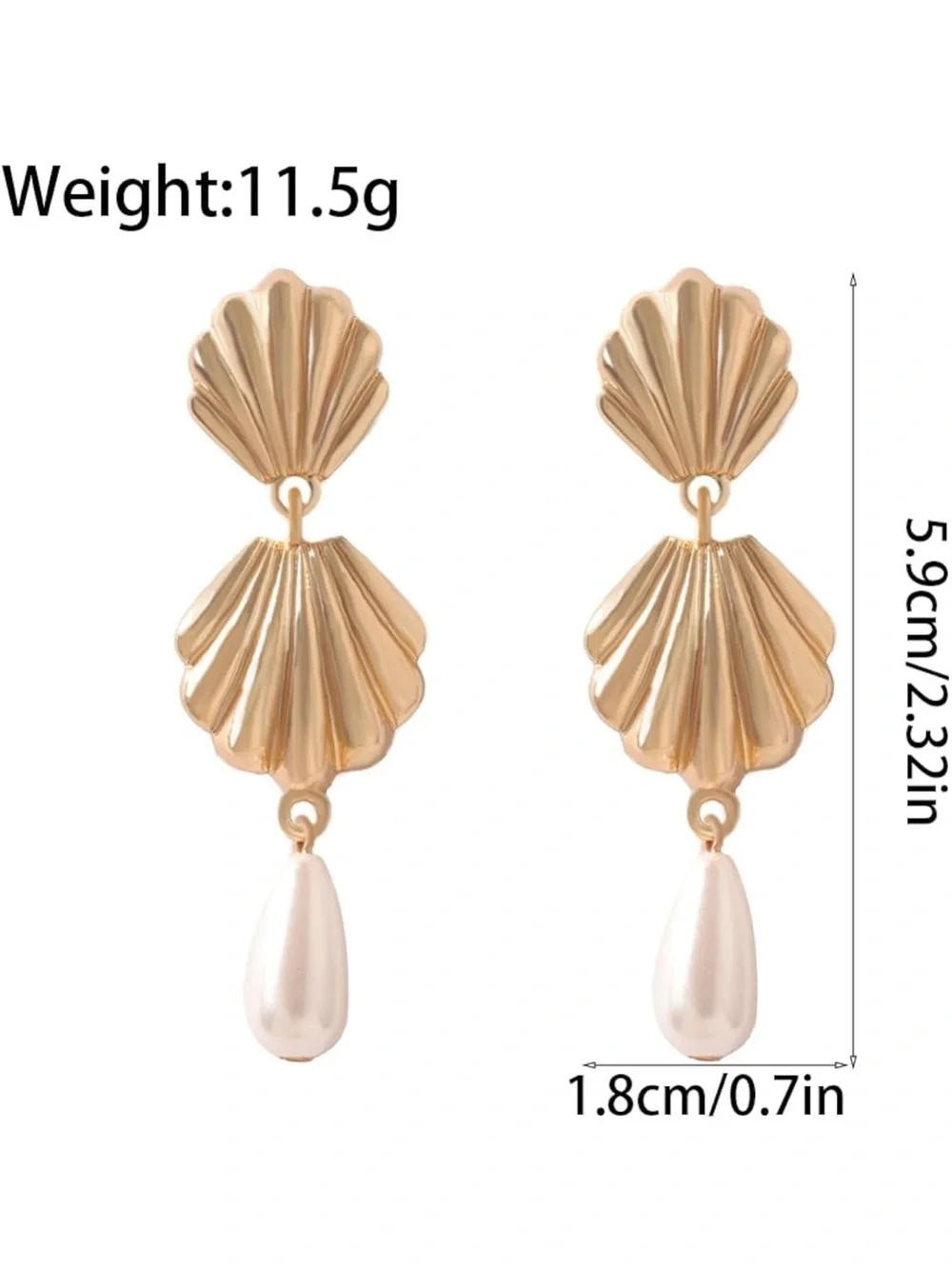Zara Gold Shell Drop Earrings with White Pearl Teardrops